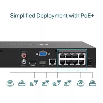 TP-Link VIGI NVR1008H-8P v1.2 (P/N:1775500035), videorekordér, 8 channels, 8xPoE, 1x100Mb/s LAN, 1xVGA, 1xHDMI, 2xUSB2.0
