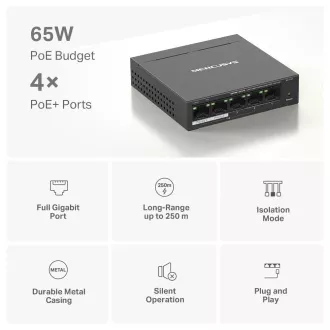 MERCUSYS switch MS105GP (5xGbE, 4xPoE+, 65W, fanless)