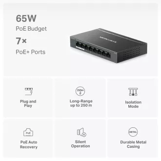 MERCUSYS switch MS108GP (8xGbE, 7xPoE+, 65W, fanless) MERCUSYS switch MS108GP (8xGbE, 7xPoE+, 65W, fanless)