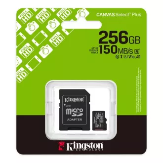 Kingston MicroSDXC karta 256GB Canvas Select Plus, U1, V10, A1, SD Adaptér Kingston MicroSDXC karta 256GB Canvas Select Plus, U1, V10, A1, SD Adaptér