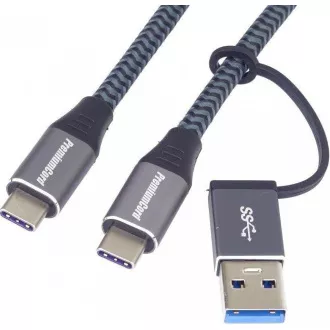 PremiumCord kabel USB-C (USB 3.2 GEN 2, 5A, 100W, 20Gbit/s) bavlněný oplet, 2m PremiumCord kabel USB-C (USB 3.2 GEN 2, 5A, 100W, 20Gbit/s) bavlněný oplet, 2m