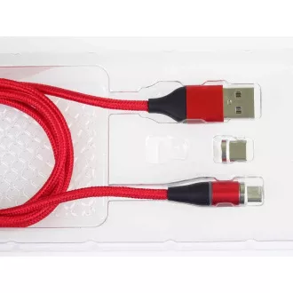 PREMIUMCORD Magnetický micro USB a USB-C nabíjecí a datový kabel 1m, červený PREMIUMCORD Magnetický micro USB a USB-C nabíjecí a datový kabel 1m, červený