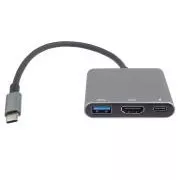 PremiumCord Adaptér USB-C na HDMI + USB3.0 + PD, rozlišení 4K a FULL HD 1080p