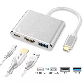 PremiumCord Adaptér USB-C na HDMI + USB3.0 + PD, rozlišení 4K a FULL HD 1080p PremiumCord Adaptér USB-C na HDMI + USB3.0 + PD, rozlišení 4K a FULL HD 1080p