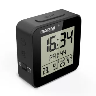 GARNI 138B - digitální budík s teploměrem a vlhkoměrem, černá