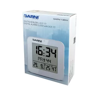 GARNI 138W - digitální budík s teploměrem a vlhkoměrem, bílá
