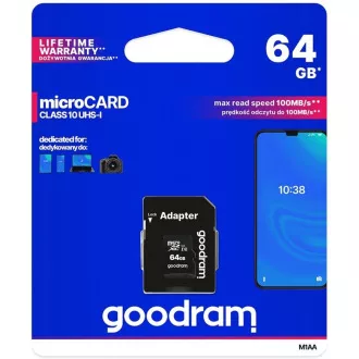 GOODRAM MicroSDXC karta 64GB M1AA, UHS-I Class 10, U1 + adaptér GOODRAM MicroSDXC karta 64GB M1AA, UHS-I Class 10, U1 + adaptér