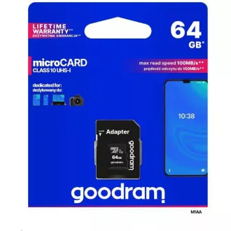 GOODRAM MicroSDXC karta 64GB M1AA, UHS-I Class 10, U1 + adaptér GOODRAM MicroSDXC karta 64GB M1AA, UHS-I Class 10, U1 + adaptér