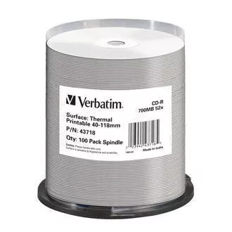 VERBATIM CD-R(100-Pack)Spindle/AZO/52x/700MB/Thermal Printable No ID Brand VERBATIM CD-R(100-Pack)Spindle/AZO/52x/700MB/Thermal Printable No ID Brand