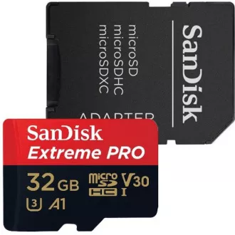 SanDisk Micro SDXC karta 32GB Extreme PRO (100MB/s, Class 10 UHS-I V30) + adaptér SanDisk Micro SDXC karta 32GB Extreme PRO (100MB/s, Class 10 UHS-I V30) + adaptér
