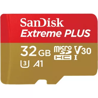 SanDisk MicroSDHC karta 32GB Extreme PLUS (10MB/s, UHS-I V30, Rescue Pro Deluxe) + adaptér SanDisk MicroSDHC karta 32GB Extreme PLUS (10MB/s, UHS-I V30, Rescue Pro Deluxe) + adaptér
