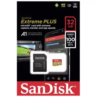 SanDisk MicroSDHC karta 32GB Extreme PLUS (10MB/s, UHS-I V30, Rescue Pro Deluxe) + adaptér SanDisk MicroSDHC karta 32GB Extreme PLUS (10MB/s, UHS-I V30, Rescue Pro Deluxe) + adaptér