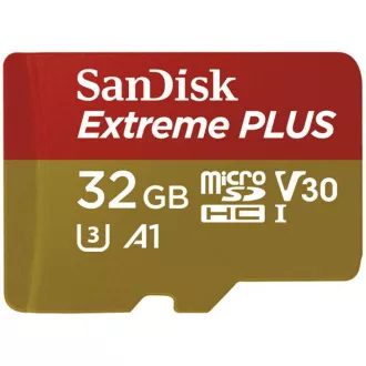 SanDisk MicroSDHC karta 32GB Extreme PLUS (10MB/s, UHS-I V30, Rescue Pro Deluxe) + adaptér SanDisk MicroSDHC karta 32GB Extreme PLUS (10MB/s, UHS-I V30, Rescue Pro Deluxe) + adaptér