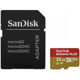 SanDisk MicroSDHC karta 32GB Extreme PLUS (10MB/s, UHS-I V30, Rescue Pro Deluxe) + adaptér SanDisk MicroSDHC karta 32GB Extreme PLUS (10MB/s, UHS-I V30, Rescue Pro Deluxe) + adaptér