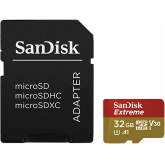 SanDisk MicroSDHC karta 32GB Extreme (100MB/s, Class 10 UHS-I V30, pro akční kamery) + adaptér SanDisk MicroSDHC karta 32GB Extreme (100MB/s, Class 10 UHS-I V30, pro akční kamery) + adaptér