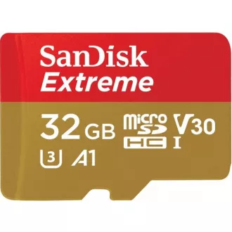 SanDisk MicroSDHC karta 32GB Extreme (100MB/s, Class 10 UHS-I V30, pro akční kamery) + adaptér SanDisk MicroSDHC karta 32GB Extreme (100MB/s, Class 10 UHS-I V30, pro akční kamery) + adaptér