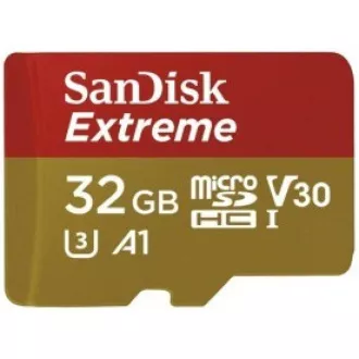 SanDisk MicroSDHC karta 32GB Extreme (100MB/s, Class 10 UHS-I V30, pro akční kamery) + adaptér SanDisk MicroSDHC karta 32GB Extreme (100MB/s, Class 10 UHS-I V30, pro akční kamery) + adaptér
