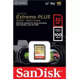 SanDisk SDHC karta 32GB Extreme PLUS (100 MB/s Class 10, UHS-I U3 V30) SanDisk SDHC karta 32GB Extreme PLUS (100 MB/s Class 10, UHS-I U3 V30)