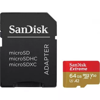SanDisk micro SDXC karta 64GB Extreme (170 MB/s Class 10, UHS-I U3 V30) + adaptér SanDisk micro SDXC karta 64GB Extreme (170 MB/s Class 10, UHS-I U3 V30) + adaptér