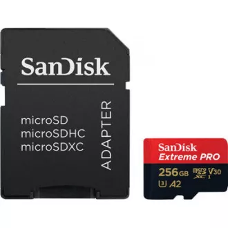 SanDisk micro SDXC karta 256GB Extreme PRO (200 MB/s Class 10, UHS-I U3 V30) + adaptér SanDisk micro SDXC karta 256GB Extreme PRO (200 MB/s Class 10, UHS-I U3 V30) + adaptér