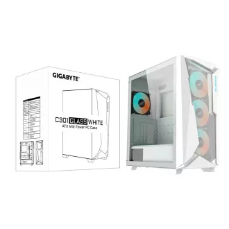 GIGABYTE case GB-C301GW, ARGB Hub, průhledná bočnice, Mid tower, 4x ARGB ventilátor, bílá GIGABYTE case GB-C301GW, ARGB Hub, průhledná bočnice, Mid tower, 4x ARGB ventilátor, bílá