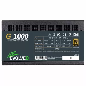 EVOLVEO G1000 PCIe 5.0, zdroj 1000W, ATX 3.0, 80+ GOLD, 90% účinnost, aPFC, 140mm ventilátor, retail EVOLVEO G1000 PCIe 5.0, zdroj 1000W, ATX 3.0, 80+ GOLD, 90% účinnost, aPFC, 140mm ventilátor, retail