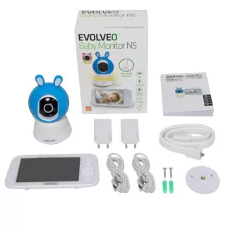 EVOLVEO Baby Monitor N5, Set videochůvičky s 360° dohledem, obousměrnou komunikací a ukolébavkami, modrá EVOLVEO Baby Monitor N5, Set videochůvičky s 360° dohledem, obousměrnou komunikací a ukolébavkami, modrá