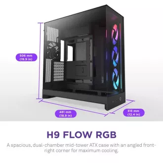 NZXT skříň H9 Flow RGB dvoukomorová ATX / 1x140 RGB mm / 1x 120mm RGB fan / prosklená / černá NZXT skříň H9 Flow RGB dvoukomorová ATX / 1x140 RGB mm / 1x 120mm RGB fan / prosklená / černá