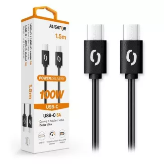 ALIGATOR datový kabel POWER 100W, USB-C/USB-C 5A, délka 1, 5 m, černá ALIGATOR datový kabel POWER 100W, USB-C/USB-C 5A, délka 1, 5 m, černá