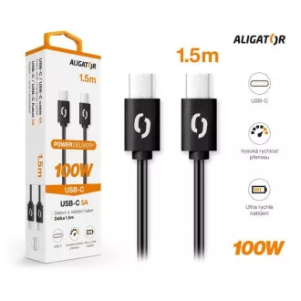 ALIGATOR datový kabel POWER 100W, USB-C/USB-C 5A, délka 1, 5 m, černá ALIGATOR datový kabel POWER 100W, USB-C/USB-C 5A, délka 1, 5 m, černá