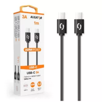 ALIGATOR datový kabel POWER 60W, USB-C/USB-C 3A, délka 1 m, černá ALIGATOR datový kabel POWER 60W, USB-C/USB-C 3A, délka 1 m, černá