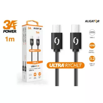ALIGATOR datový kabel POWER 60W, USB-C/USB-C 3A, délka 1 m, černá ALIGATOR datový kabel POWER 60W, USB-C/USB-C 3A, délka 1 m, černá