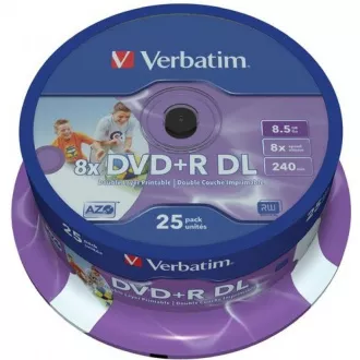 VERBATIM DVD+R(25-pack)/Spindle Double Layer 8X 8.5GB Inkjet Printable VERBATIM DVD+R(25-pack)/Spindle Double Layer 8X 8.5GB Inkjet Printable