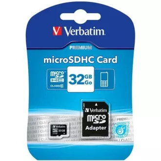 VERBATIM MicroSDHC karta 32GB Premium, U1 + SD adaptér VERBATIM MicroSDHC karta 32GB Premium, U1 + SD adaptér