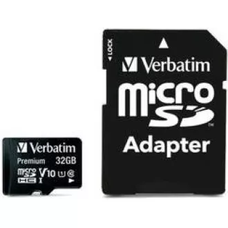 VERBATIM MicroSDHC karta 32GB Premium, U1 + SD adaptér VERBATIM MicroSDHC karta 32GB Premium, U1 + SD adaptér
