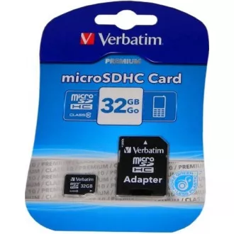 VERBATIM MicroSDHC karta 32GB Premium, U1 + SD adaptér VERBATIM MicroSDHC karta 32GB Premium, U1 + SD adaptér