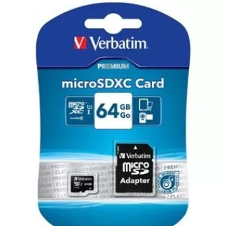 VERBATIM MicroSDXC karta 64GB Premium, U1 + adaptér VERBATIM MicroSDXC karta 64GB Premium, U1 + adaptér