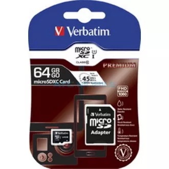 VERBATIM MicroSDXC karta 64GB Premium, U1 + adaptér VERBATIM MicroSDXC karta 64GB Premium, U1 + adaptér