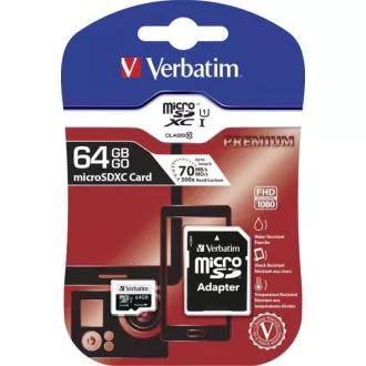 VERBATIM MicroSDXC karta 64GB Premium, U1 + adaptér VERBATIM MicroSDXC karta 64GB Premium, U1 + adaptér