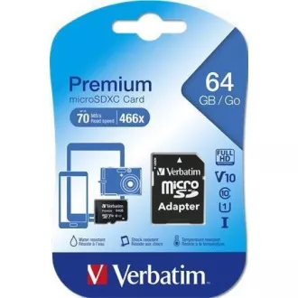 VERBATIM MicroSDXC karta 64GB Premium, U1 + adaptér VERBATIM MicroSDXC karta 64GB Premium, U1 + adaptér