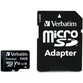 VERBATIM MicroSDXC karta 64GB Premium, U1 + adaptér VERBATIM MicroSDXC karta 64GB Premium, U1 + adaptér