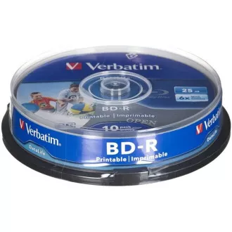 VERBATIM BD-R SL Datalife HTL (10-pack)Blu-Ray/Spindle/6x/25GB Wide Printable VERBATIM BD-R SL Datalife HTL (10-pack)Blu-Ray/Spindle/6x/25GB Wide Printable