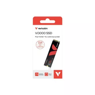 VERBATIM SSD Vi3000 Internal PCIe NVMe M.2 SSD 256GB, W 1300/ R 3300 MB/s VERBATIM SSD Vi3000 Internal PCIe NVMe M.2 SSD 256GB, W 1300/ R 3300 MB/s