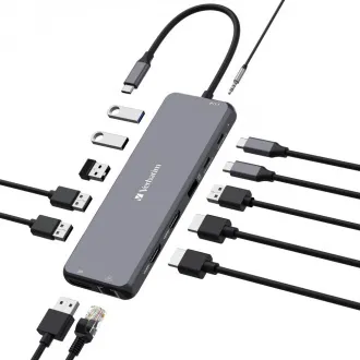 VERBATIM Hub USB-C Pro Multiport 13 Port, 6x USB-A, 2x USB-C, 2x HDMI, DP, RJ45, 3.5mm Jack audio, šedá VERBATIM Hub USB-C Pro Multiport 13 Port, 6x USB-A, 2x USB-C, 2x HDMI, DP, RJ45, 3.5mm Jack audio, šedá