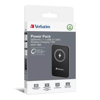 VERBATIM Powerbanka Charge 'n' Go, Magnetická, 5000 mAh, USB-C, Černá VERBATIM Powerbanka Charge 'n' Go, Magnetická, 5000 mAh, USB-C, Černá