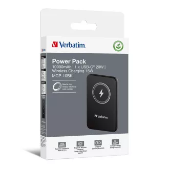 VERBATIM Powerbanka Charge 'n' Go, Magnetická, 10000 mAh, USB-C, Černá VERBATIM Powerbanka Charge 'n' Go, Magnetická, 10000 mAh, USB-C, Černá