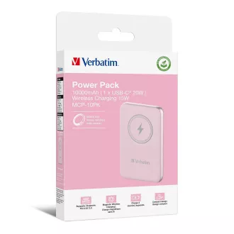 VERBATIM Powerbanka Charge 'n' Go, Magnetická, 10000 mAh, USB-C, Růžová VERBATIM Powerbanka Charge 'n' Go, Magnetická, 10000 mAh, USB-C, Růžová
