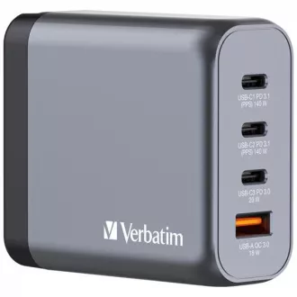 VERBATIM GaN Nabíječka do sítě GNC-240, 240W, 3x USB-C, 1x USB VERBATIM GaN Nabíječka do sítě GNC-240, 240W, 3x USB-C, 1x USB