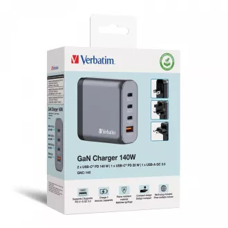 VERBATIM GaN Nabíječka do sítě GNC-240, 240W, 3x USB-C, 1x USB VERBATIM GaN Nabíječka do sítě GNC-240, 240W, 3x USB-C, 1x USB