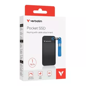 VERBATIM externí SSD 1TB Pocket USB3.2 Gen 2, černá/modrá VERBATIM externí SSD 1TB Pocket USB3.2 Gen 2, černá/modrá